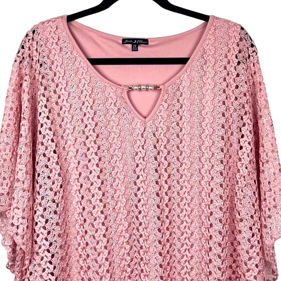 Pretty Pink Top Tank w/ Attached Lace Overlay Size 2X Pearl Feature by Jade Moon - Picture 2 of 12